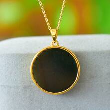 1pc Natural Black Gemstone Necklace Set Pendant, Black Gemstone Gold-Plated Inlay, Gold Jade Fashion Jewelry, Fashion Jewelry, Women's Necklace Jewelry, Gem Necklace, Holiday Gift, Gift For Her. - F - View 5