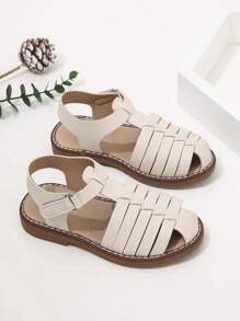 Nuevos zapatos de princesa de verano para niños de moda y lindos, parte superior tejida, sandalias retro transpirables y versátiles