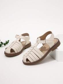 Nuevos zapatos de princesa de verano para niños de moda y lindos, parte superior tejida, sandalias retro transpirables y versátiles