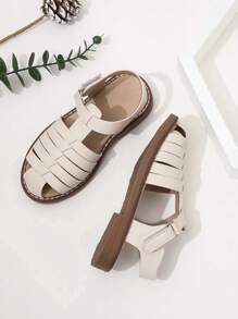 Nuevos zapatos de princesa de verano para niños de moda y lindos, parte superior tejida, sandalias retro transpirables y versátiles