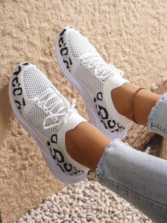 Breathable Knit White Women's Athletic Shoes, Lightweight Non-Slip Soft Sole Casual Sneakers