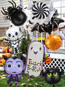 1入組萬聖節主題外星人形狀鋁箔氣球，帶可愛的卡通蜘蛛、鬼和網印花，萬聖節背景派對裝飾，節日家居和庭院場景裝飾，道具 - 彩色 - 查看 4