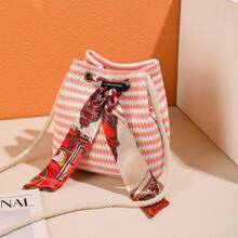 Scarf Retro Water Ripple Straw Bucket Bag Shoulder Striped Messenger Bag Holiday Beach Bag - Multicolor - View 8