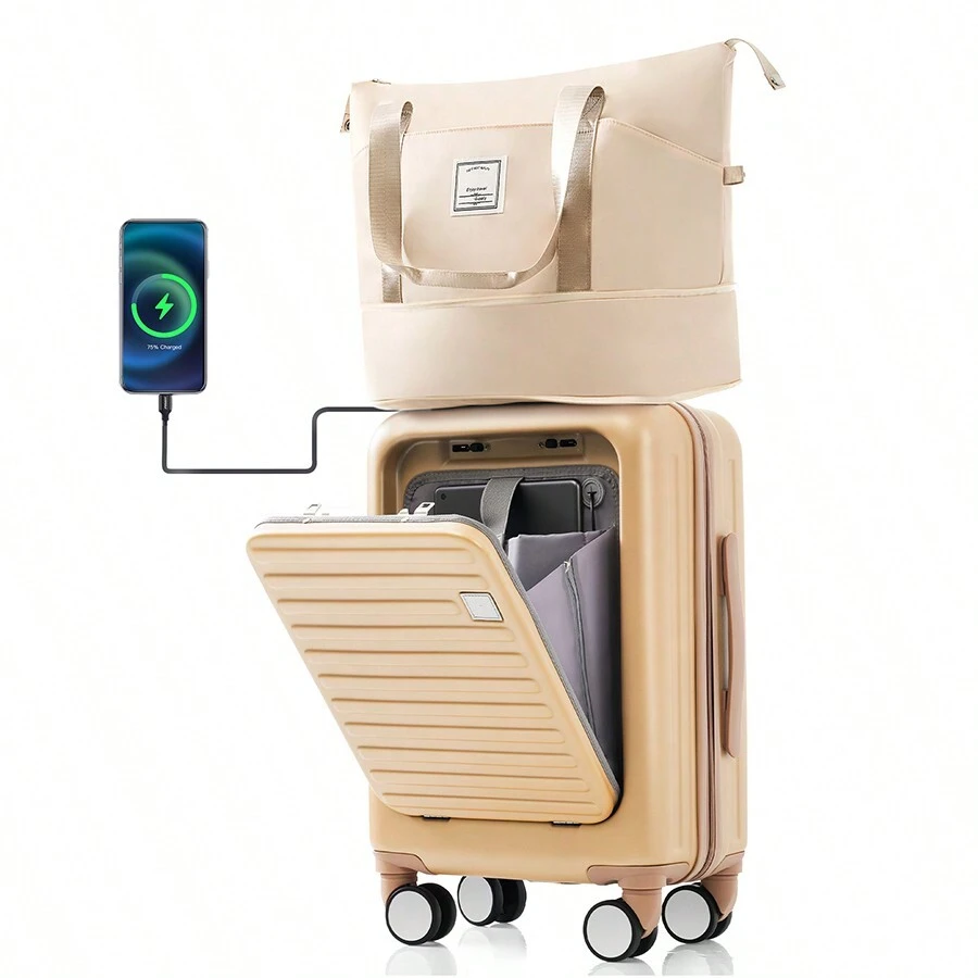 Yoglad 20Inch Luggage Set With USB Port And Front Opening Design