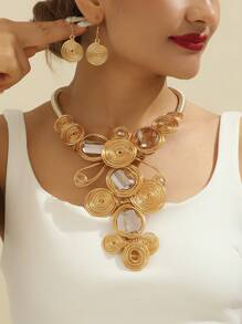 Pingente multicamadas exagerado feito à mão, tecido pesado, europeu e americano, africano, boêmio, do Oriente Médio, vintage, moda, fio de alumínio, acrílico, colar de cristal de vidro e brincos para festa, feriado