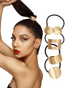 4pcs Asymmetrical Hair Scrunchies, Fashionable Hair Ties, Versatile Hair Bands For Buns - Multicolor - View 2