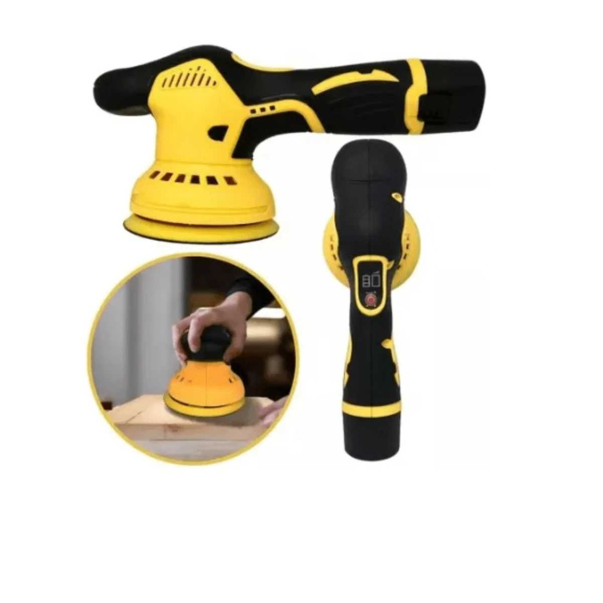Lixadeira Politriz 600W Recarregal Multifunções Marmorato Automotivo De Carro e Parede B-TEK BT-Dz43 - Amarelo - Visão 1
