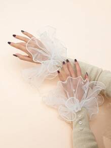 1pair Ladies' Stud Beaded Rolled Edge Sleeve Cuff With Lace Decoration Valentine's Day Valentines