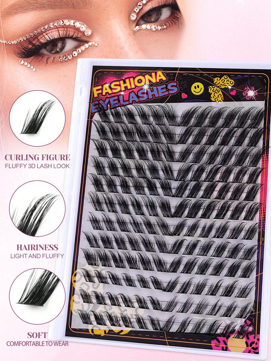 144PCS Cat Eye Look Black Individual Cluster Lashes 12mm14mm16mm18mm