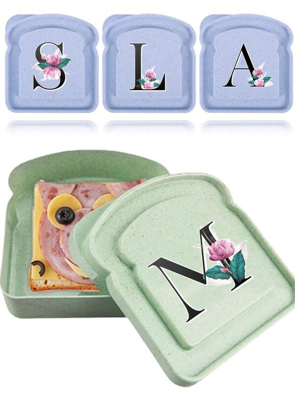 1pc Portable Sandwich Box Toast Bento With Handle Outdoor Picnic Food Container Snack Boxes Creative 26 Initial Letter Sandwich Case Reusable Lunch Box For Office Worker