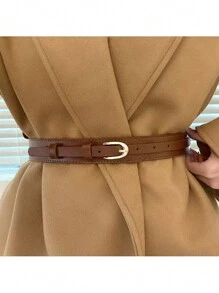 1 pieza de cinturón casual y versátil para mujeres, ajuste delgado, adecuado para el uso diario y para el trabajo - Marrón - Ver 1