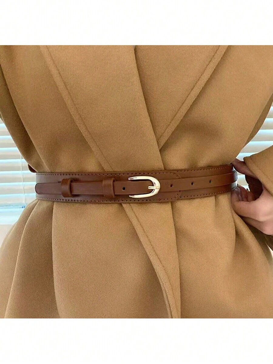 1 pieza de cinturón casual y versátil para mujeres, ajuste delgado, adecuado para el uso diario y para el trabajo - Marrón - Ver 1