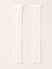 1 双时尚女士蕾丝露指长手套，非常适合秋冬季外出婚礼情人节 - 米色 - 查看 5