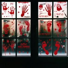 Halloween Decorative Stickers, Assorted Styles To Choose From, Window/Door Stickers, Toys, Blood Hand/Foot Prints, Scary Gag Toys Halloween Decoration - Multicolor - View 3