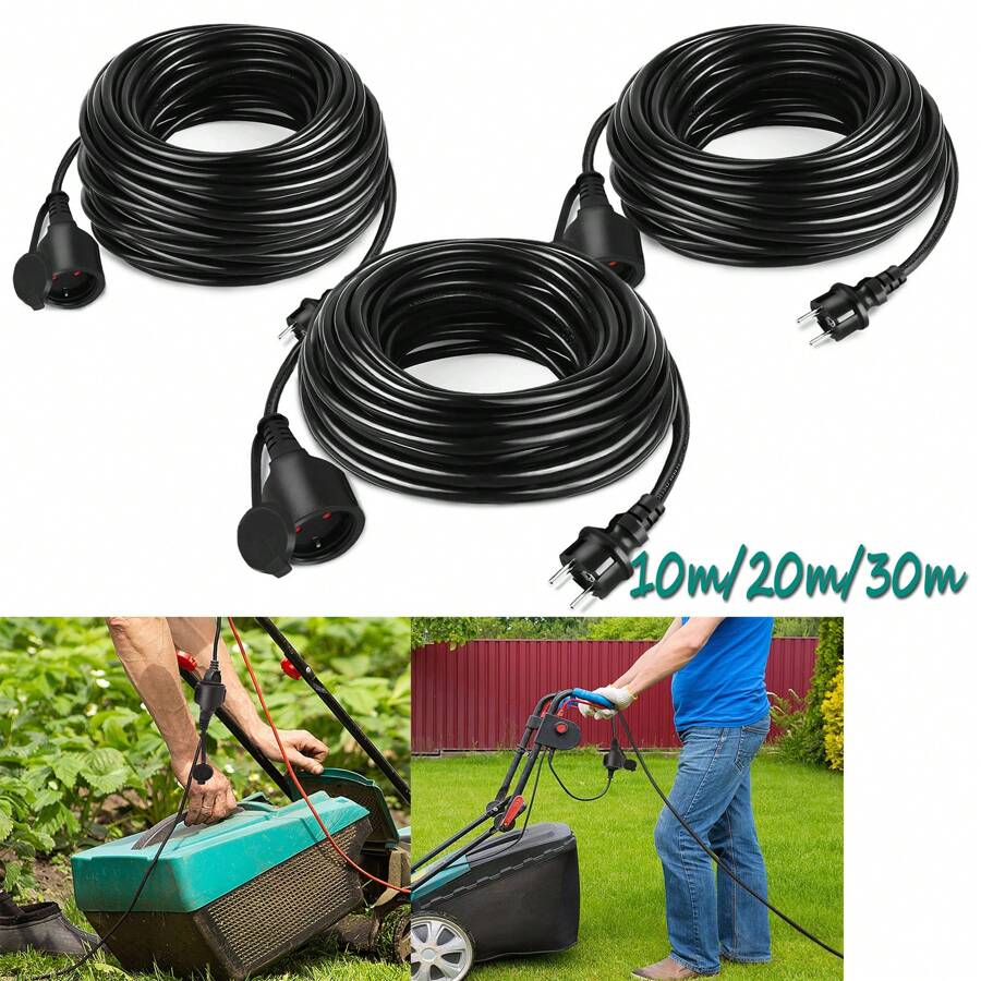 10m/20m/30m Black Extension Cable Power Extension Cable Euro Plug Schuko Plug Extension 220-230 V, 16 A With Protective Cap Outdoor IP44 Construction Site Cable Safety Plug CEEDIR - Black - View 1