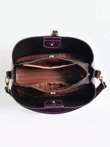 桶形手提包女式高容量凸花包，三層口袋設計，簡約休閒單肩斜跨包，時尚流行多功能手袋 - 紫羅蘭色 - 查看 4