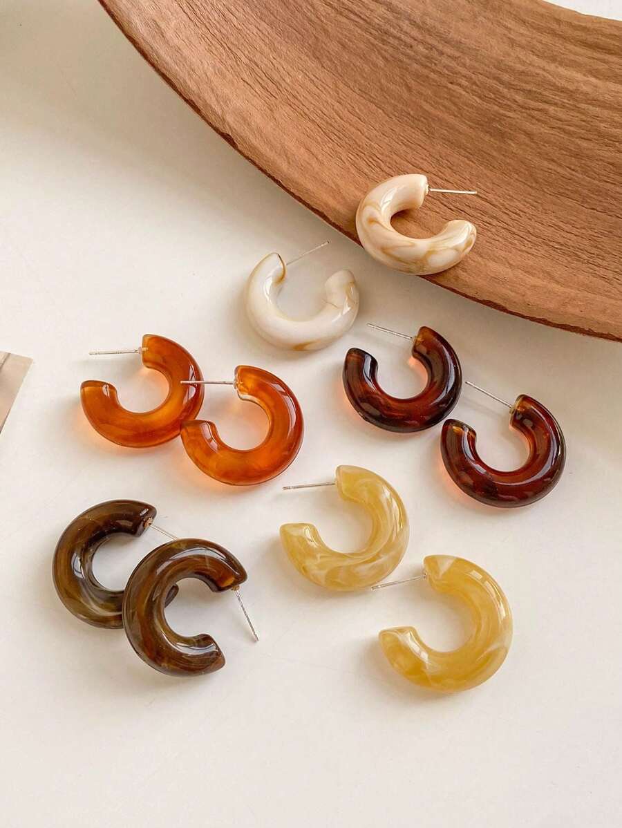 1 Set Of 5 Pairs Of Classic And Fashionable Mermaid Color Creative Geometric C-Shaped Earrings Set - Multicolor - View 1