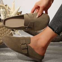Women's Adjustable Buckle Suede Clogs Leather Soft Footbed Sandals Potato Shoes With Arch Support - Khaki - View 2