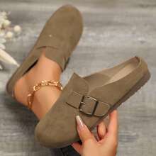 Women's Adjustable Buckle Suede Clogs Leather Soft Footbed Sandals Potato Shoes With Arch Support - Khaki - View 3