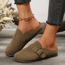 Women's Adjustable Buckle Suede Clogs Leather Soft Footbed Sandals Potato Shoes With Arch Support - Khaki - View 5