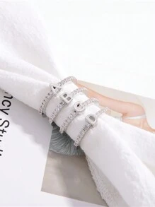 1 chiếc nhẫn bạc nguyên chất có thể điều chỉnh kích thước, khắc 26 chữ cái, trang sức thanh lịch dành cho nữ, quà tặng cho phái nữ, phù hợp với váy dạ hội. - nhẫn mở thư - Xem 3