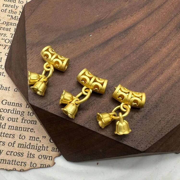 10 piezas/set Accesorio de joyería DIY para ropa, material de joyería con adorno de palabras auspiciosas taoístas, flor en forma de campana dorada creativa de moda, cuentas de loto, tubos curvos y bambú - Multicolor - Añade 5