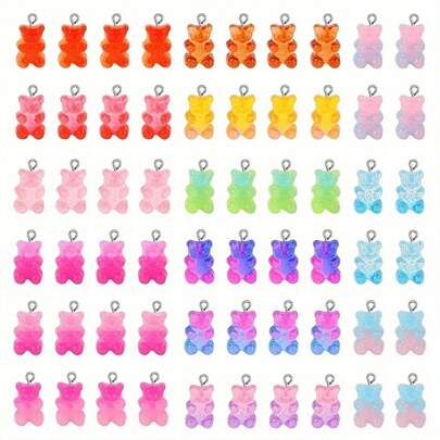 30pcs Mini Cute Little Bear Pendant Gradient 3D Soft Candy Bear Pendant DIY Resin Bear Charms For Necklace Pendant Earrings Bracelet Keychain