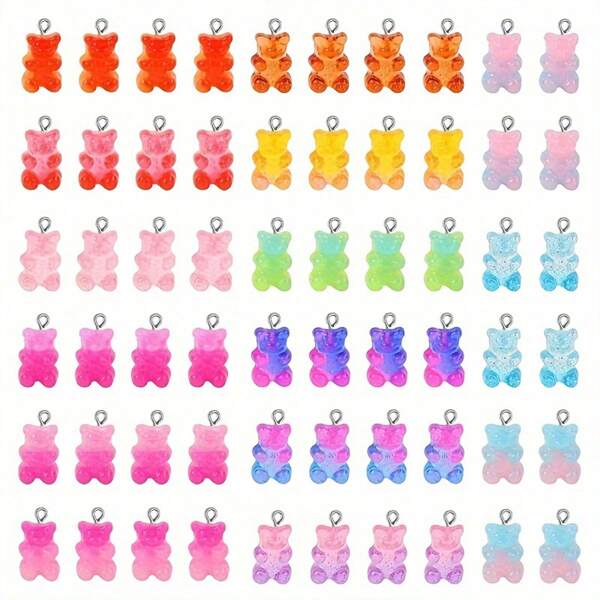 30 Peças Mini Pingente de Urso Pequeno Fofo Gradiente 3D, Pingente de Urso de Resina DIY, Charmes de Urso Para Colar, Brincos, Pulseira e Chaveiro