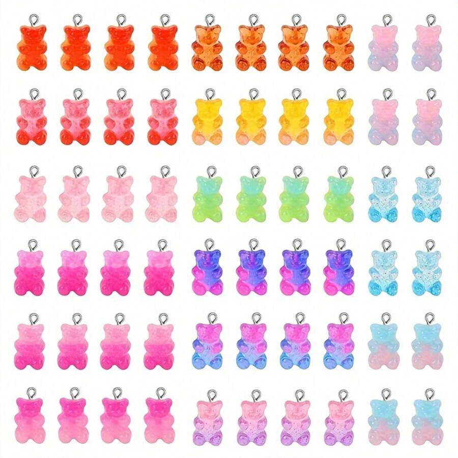 30pcs Mini Cute Little Bear Pendant Gradient 3D Soft Candy Bear Pendant DIY Resin Bear Charms For Necklace Pendant Earrings Bracelet Keychain - Gradient Bear Pendant - View 1