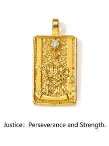 1pc Tarot The Mysteries Of Nature 0-21 Major Arcana Tarot Card Pendant Necklace, Fortune Telling Secrets Room Rich Mysteries Profound Secrets Tarot Cards, Best Friend Gift, Exquisite Gift (The Fool, The Magician, The High Priestess, The Empress, The Emperor, The Hierophant, The Lovers, The Chariot, Strength, The Hermit, Wheel Of Fortune, Justice, The Hanged Man, Death, Temperance, The Devil, The Tower, The Star, The Moon, The Sun, Judgement, The World) - 金色 - 查看 16