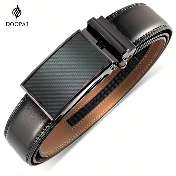 DOOPAI Men's Ratchet Dress Belt 2-Pack - Adjustable Leather Belt With Slide Buckle, Cut To Fit