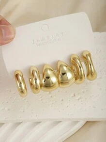 Conjunto de 3 pares de aretes geométricos de aro trenzado en forma de gota de agua con forma de C - Multicolor - Ver 11