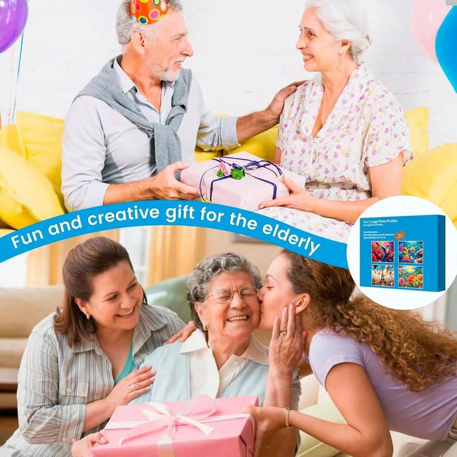 4 Pack 24 Large Piece Puzzles For Seniors, Puzzles Dementia Alzheimers