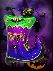 1入組萬聖節主題外星人形狀鋁箔氣球，帶可愛的卡通蜘蛛、鬼和網印花，萬聖節背景派對裝飾，節日家居和庭院場景裝飾，道具 - 彩色 - 查看 15