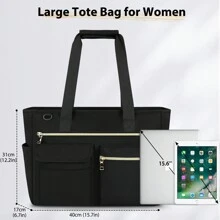 NEWHEY 15.6 Inch Laptop Zipper Tote Bag, Women Large Capacity Canvas Handbag For Work School Travel, Tote Bags For Students, Multiple Compartments, Perfect For Beach, School, Work & Daily Use - Black - View 6