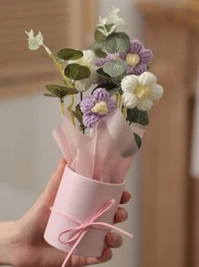 5 件成品手工钩针紫色花束手工针织花束钩针花束套装针织假向日葵玫瑰雏菊适合母亲节生日婚礼圣诞节感恩节礼物和家居装饰，秋季装饰，秋季 - 紫色 - 查看 8