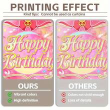 1 pieza Fondo brillante de cumpleaños en color rosa con purpurina vibrante - Diseño de luna de anime único con decoraciones de banderola de conejo kawaii y lazo lindo para cabinas de fotos, estudios, mesas de pasteles y decoración de habitaciones - Colgado conveniente con agujeros perforados en las cuatro esquinas - Multicolor - Ver 3