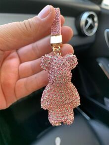 Bling Cute Teddy Bear Car Key-Chain Accessories Decorations Pendants Creative Cool Diamond Bear Design Pendant Keychain With Sparkly Rhinestone - Pink - View 3