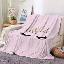 1 pieza Manta gruesa de felpa Coral de doble cara con impreso de un lindo y dulce rostro de chica con pestañas rizadas en color rosa - Material de forro polar de franela suave, cálido, acogedor y multiusos para oficina, viajes, camping, hogar y sofá - Adecuado para uso en las cuatro estaciones.