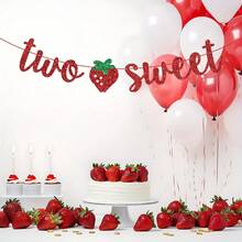 士多啤梨生日橫幅，閃爍浆果二歲生日，莓果主題生日派對裝飾，莓果蛋糕搗碎橫幅，甜蜜二歲橫幅 - 彩色 - 查看 6