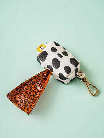 nicovaer 1pc PU Material Black And White Cow Printed Waste Bag Dispenser With Buckle, Pet Supplies Storage Bag (Leash And Bag Not Included) Suitable For Cat And Dog Outdoor Walking