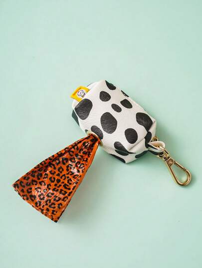 nicovaer 1pc PU Material Black And White Cow Printed Waste Bag Dispenser With Buckle, Pet Supplies Storage Bag (Leash And Bag Not Included) Suitable For Cat And Dog Outdoor Walking