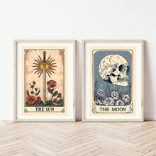 Set Of 3 The Sun The Moon The Star Tarot Card Print, Earthy Boho Set, Celestial Wall Prints, Astrology Posters, Mystical Tarot Card Art,Canvas Posters, Vintage Wall Decor, Funny Wall Art , Living Room Bedroom Office Kitchen Bathroom Decor Home Decor Christmas Decorations Christmas
