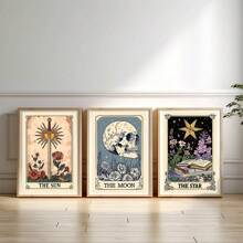 Set Of 3 The Sun The Moon The Star Tarot Card Print, Earthy Boho Set, Celestial Wall Prints, Astrology Posters, Mystical Tarot Card Art,Canvas Posters, Vintage Wall Decor, Funny Wall Art , Living Room Bedroom Office Kitchen Bathroom Decor Home Decor Christmas Decorations Christmas
