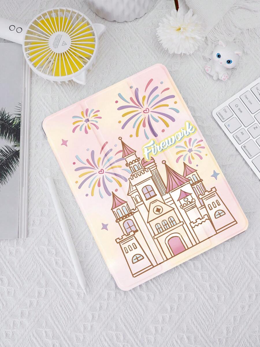 浪漫城堡平板电脑保护套，适用于 iPad 7/8/9 代 10.2 英寸，适用于三星 Galaxy Tab A7 10.4 英寸，带笔架，支持自动睡眠/唤醒盖 - 彩色 - 查看 1