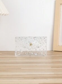 Semi-Transparent Star Print Button Card Holder - White - View 3
