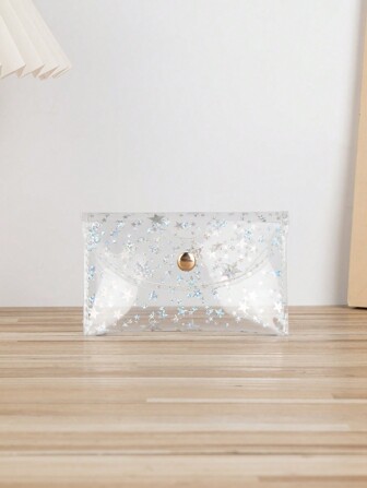 Semi-Transparent Star Print Button Card Holder