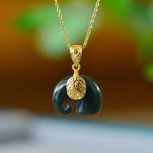 1入組天然黑寶石項鍊套裝吊墜，黑色寶石鍍金嵌入，金色玉石時尚珠寶，女士項鍊珠寶，寶石項鍊，假期禮物，送給她的禮物。 - I1 - 查看 1