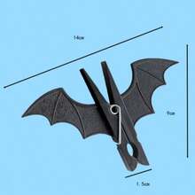 Conjunto de 2 piezas de creativos ganchos para ropa con forma de murciélago de plástico, pinzas para ropa con dibujos animados, a prueba de viento y antideslizantes - Negro 2 piezas - Ver 6