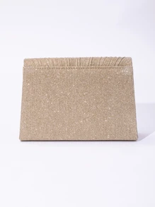 1pc Solid Color Glitter Edge Clutch Bag With V Shaped Flap, Minimalist & Elegant, Suitable For Women's Daily Parties Or Wedding Events - Gold - View 3